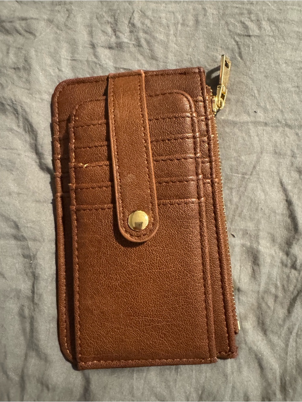 Brown Leather Wallet with Card Slots and Zip Pocket